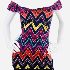 🍀Marc by Marc Jacobs Multicolor Geometric Print Off The Shoulder Blouse Medium